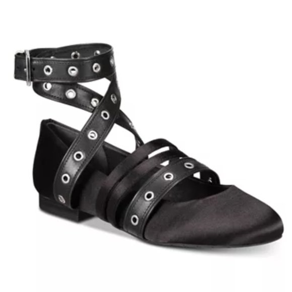 Kenneth Cole Shoes - Kenneth Cole Wade Grommet Black Flats Ankle Wrap 7